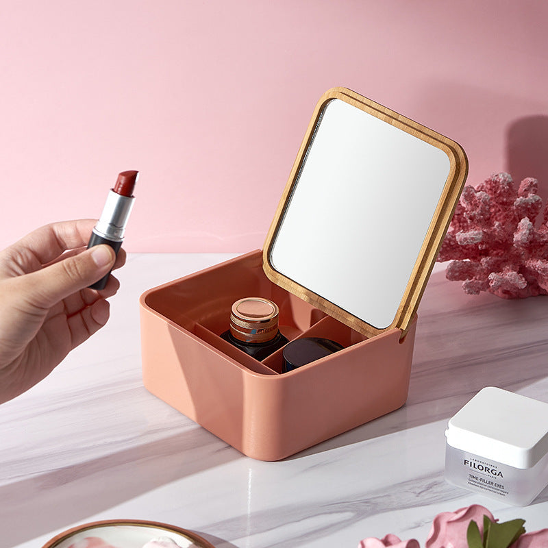 Ladies cosmetic storage box with mirror