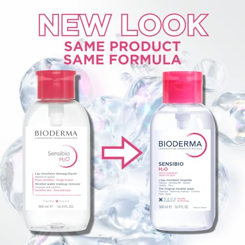Bioderma Sensibio H2O Micellar Water Pump, Makeup Remover Cleanser, Gentle for Skin, Fragrance-Free & Alcohol-Free, Gentle Face Cleanser for Sensitive Skin, 16.9 Fl Oz