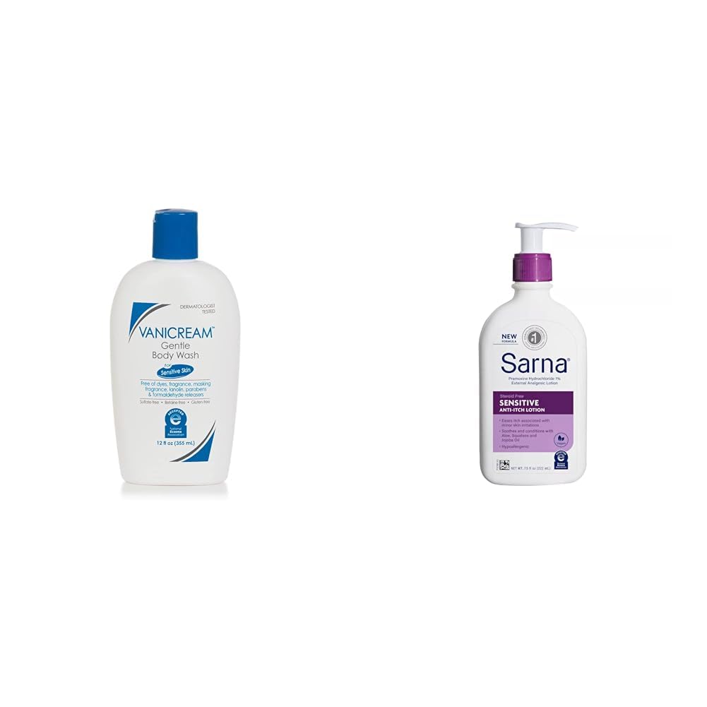 Vanicream Gentle Body Wash -12 fl oz & Sarna Sensitive Anti-Itch Lotion for Dry Skin - 7.5 Fl Oz Bundle