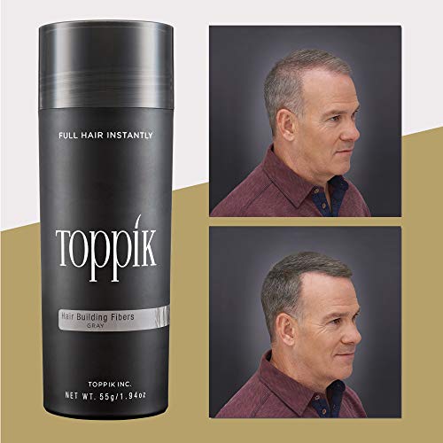Toppik Hair Building Fibers, Gray, 55g Fill In Fine or Thinning Hair, Instantly Thicker, Fuller Looking, 9 Shades for Men & Women, Keratin Protein Formula