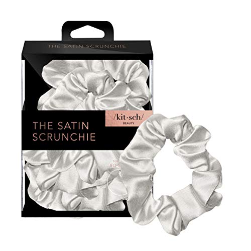 Kitsch Softer Than Silk Hair Scrunchies | Stylish Satin Hair Ties for Girls & Women | Cute Scrunchie for Styling, 5 pack (Silver)