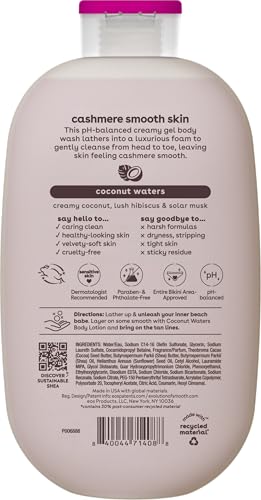 eos Shea Better Cashmere Body Wash, Coconut Waters, Moisturizing, pH Balanced Body Wash, Creamy Gel Formula, Paraben & Phthalate Free, Sensitive Skin, 16 fl oz