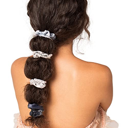 Kitsch Scrunchies for Hair, Hair Scrunchies for Women, Soft Scrunchy Hair Bands, Stretchy, 5 Pack… (Velvet Tie Dye Slate)