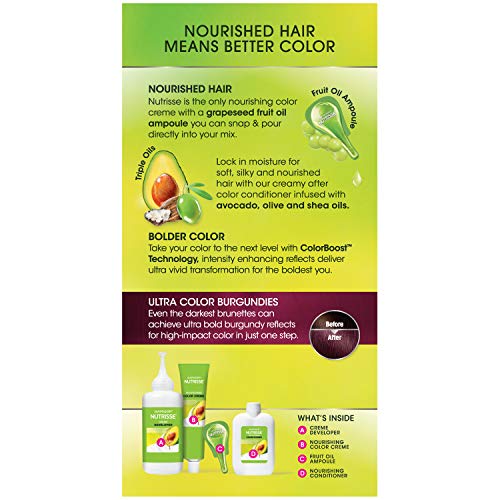 Garnier Nutrisse Ultra Color Nourishing Permanent Hair Color Cream, BR2 Dark Intense Burgundy (1 Kit) Red Hair Dye (Packaging May Vary), 1 Count