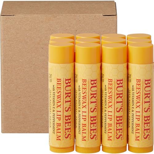 Burt's Bees Lip Balm - Original Beeswax 12 Count Pack in Bulk, Lip Moisturizer With Responsibly Sourced Beeswax, Tint-Free, Natural Origin Conditioning Treatment, 12 Tubes, 0.15 oz