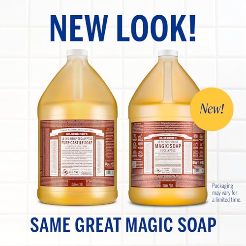 Dr. Bronner's Pure-Castile Magic Soap Liquid (Eucalyptus, 1 Gallon) - Made with Regenerative Organic Certified Oils, 18-in-1 Uses: Face, Body, Hair, Laundry, Pets and Dishes, Concentrated, Vegan
