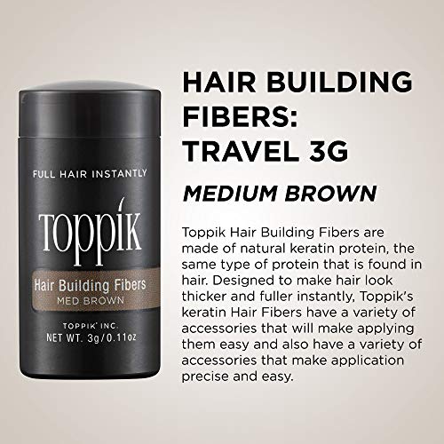Toppik Hair Building Fibers, Medium Brown, 3g Fill In Fine or Thinning Hair, Instantly Thicker, Fuller Looking, 9 Shades for Men & Women, Keratin Protein Formula