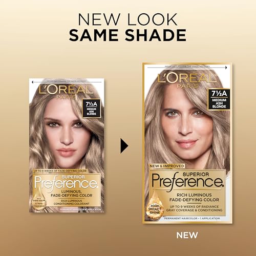 L'Oreal Paris Superior Preference Fade-Defying + Shine Permanent Hair Color, 7.5A Medium Ash Blonde, Pack of 1, Hair Dye