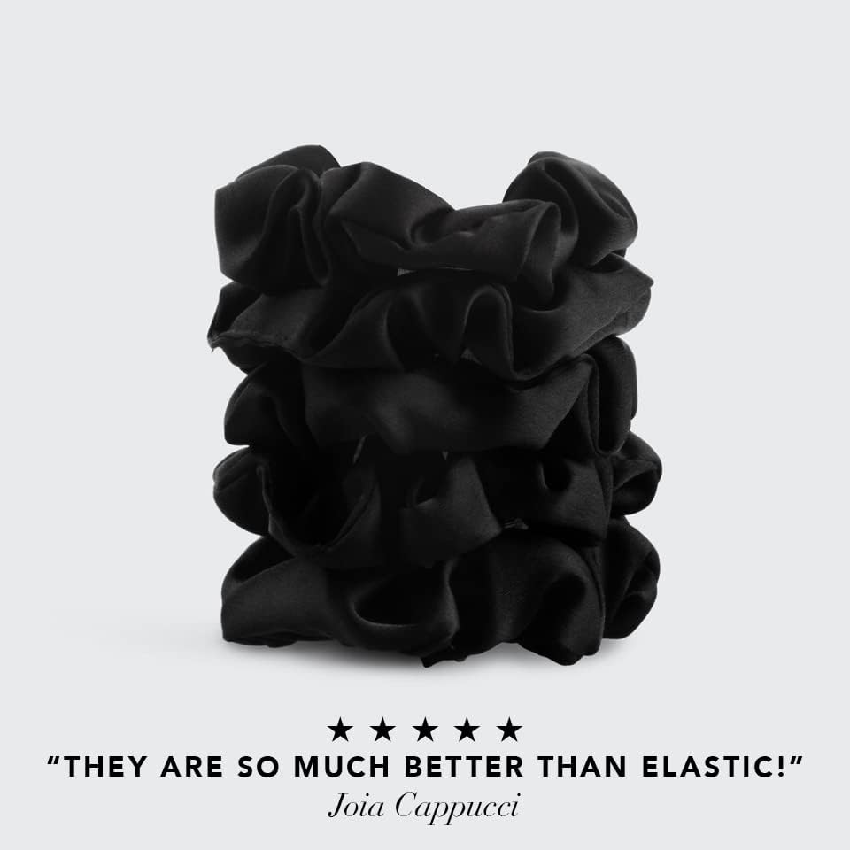 Kitsch Satin Scrunchies for Women – No Crease Hair Ties – Soft Satin Hair Scrunchies for Girls – Frizz Free, Gentle, Stylish Hair Accessories – Black, 5 pcs