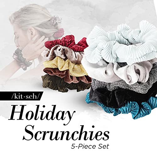 Kitsch Velvet Scrunchies - Large Hair Ties, Ponytail Holders & Hair Bands for Women and Girls, 5pc (Holiday)