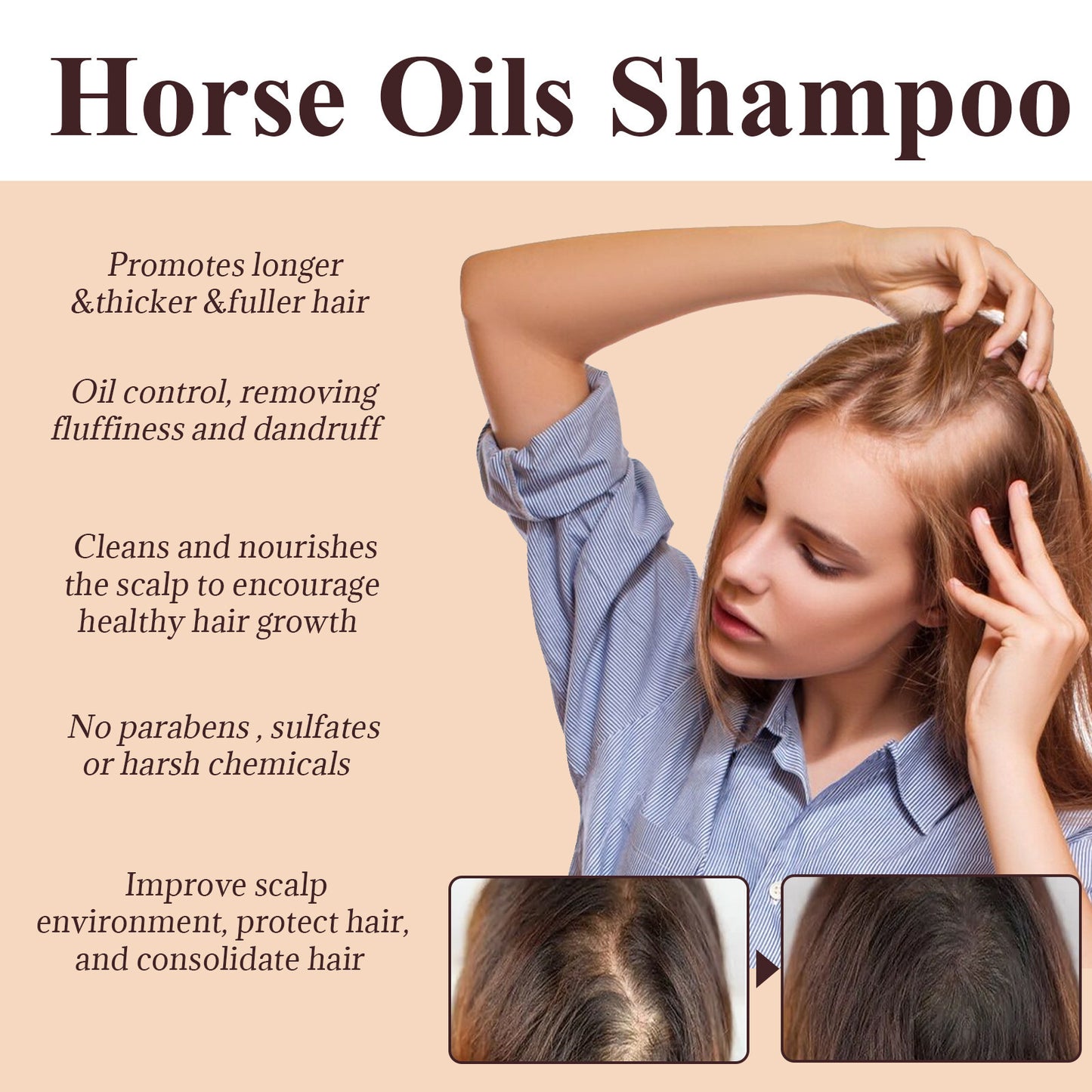 Horse Oil Shampoo Deep Cleansing Scalp Dandruff Oil Control Fluffy Moisturizing Hair Care