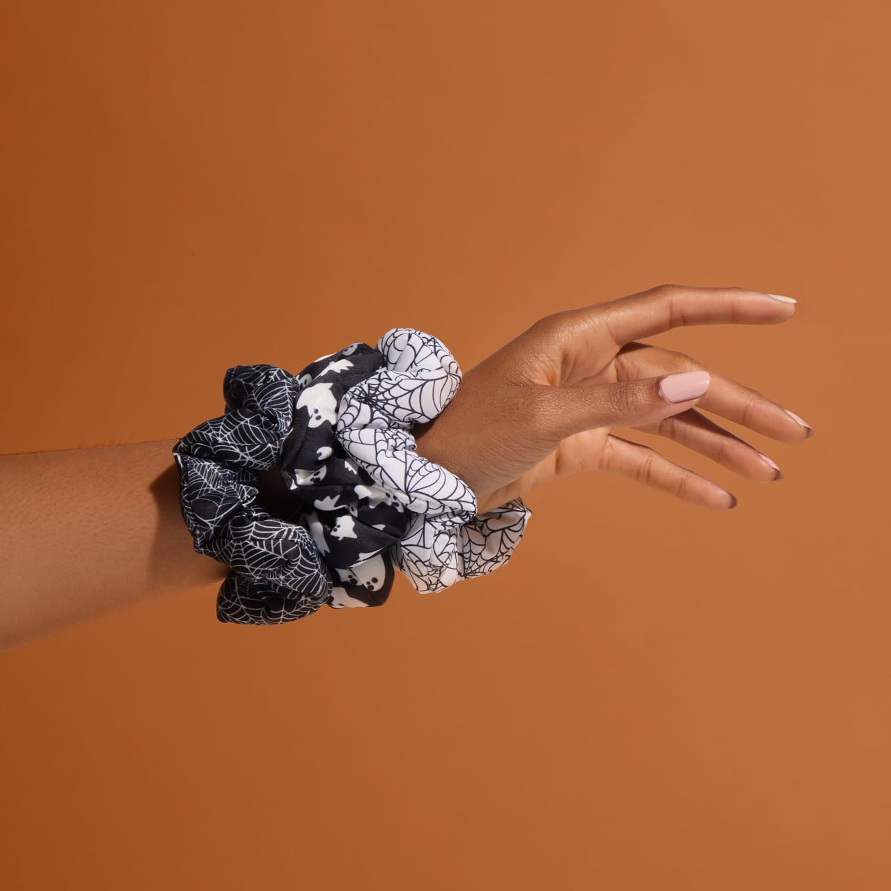 Kitsch Recycled Fabric Cloud Scrunchies – Halloween Hair Scrunchies for Women’s Hair – Spiderweb Design Hair Ties – Festive Hair Accessories & Halloween Accessories - 3pc Set
