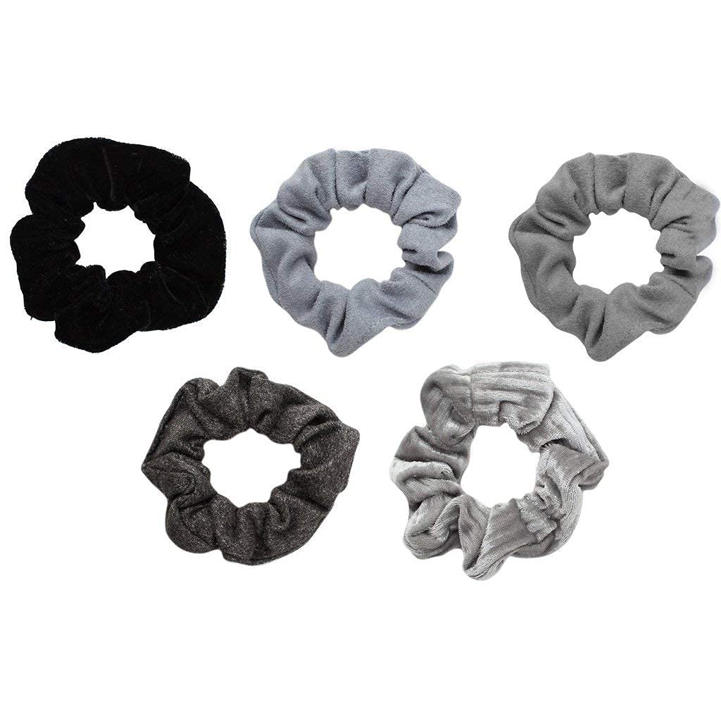 Kitsch Assorted Scrunchies - Large Hair Ties and Ponytail Holders | Cute Hair Bands for Women and Girls, 5pc (BlackGray)