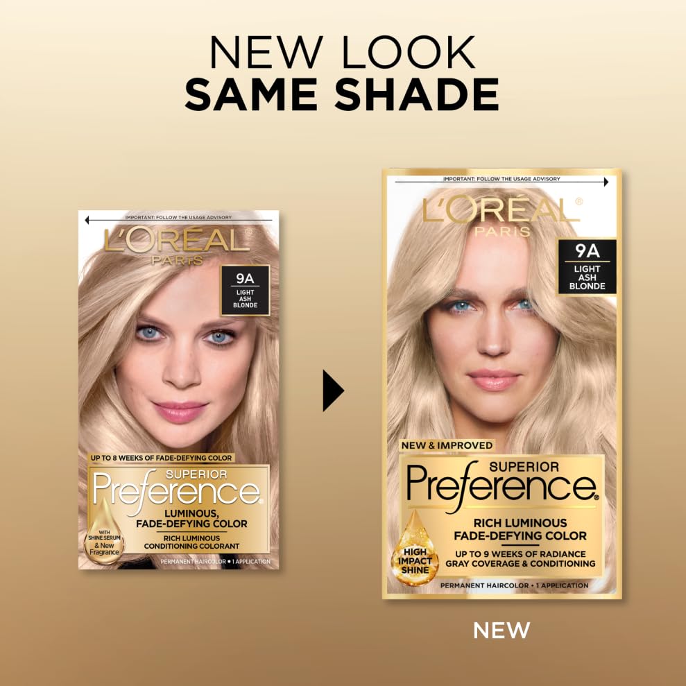 L'Oreal Paris Superior Preference Fade-Defying + Shine Permanent Hair Color, 9A Light Ash Blonde, Pack of 1, Hair Dye