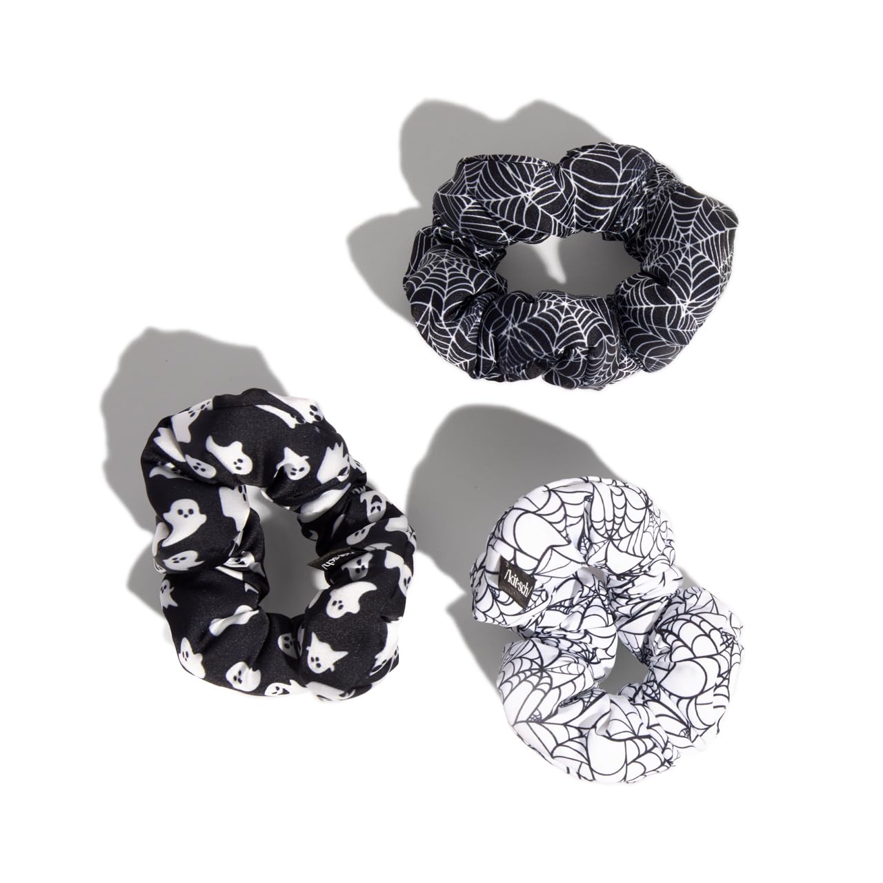 Kitsch Recycled Fabric Cloud Scrunchies – Halloween Hair Scrunchies for Women’s Hair – Spiderweb Design Hair Ties – Festive Hair Accessories & Halloween Accessories - 3pc Set