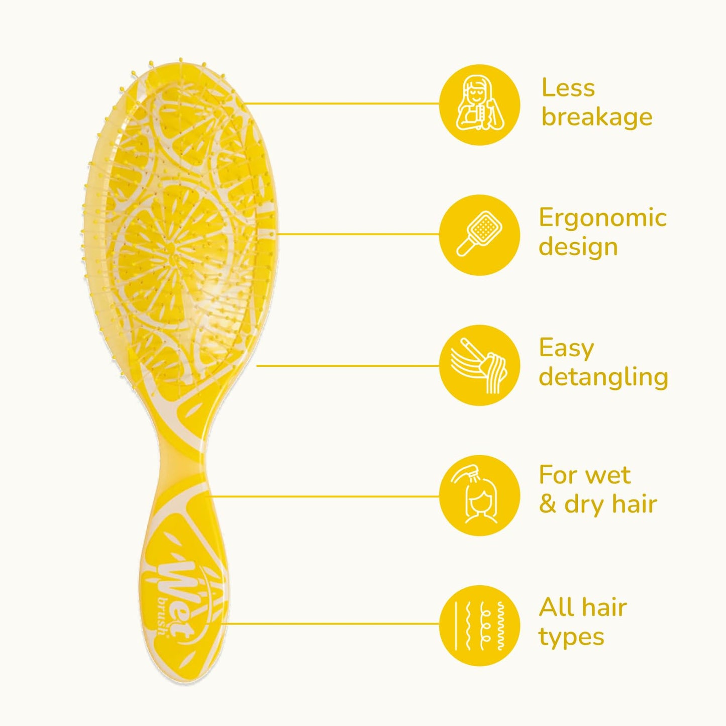 Wet Brush Original Detangler, Lemon (Tutti Fruitti), Ultra-Soft IntelliFlex Bristles Glide Through Tangles, Detangling Hair Brush, All Hair Types (Wet & Dry), Women & Men, Limited Edition