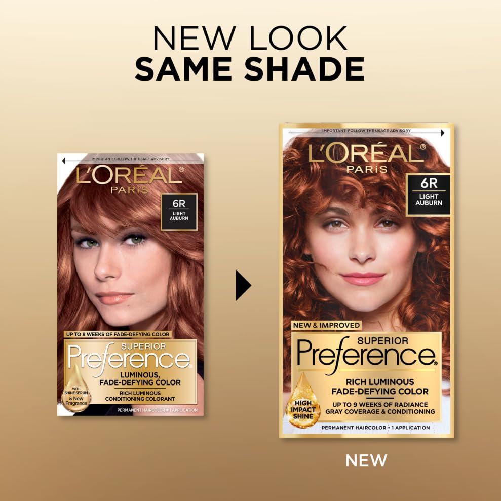 L'Oreal Paris Superior Preference Fade-Defying + Shine Permanent Hair Color, 6R Light Auburn, Pack of 1, Hair Dye