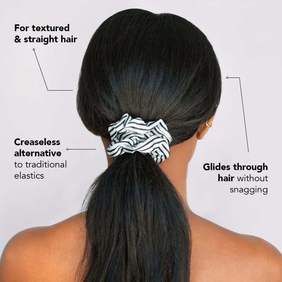 Kitsch Softer Than Silk Hair Scrunchies - Stylish Satin Hair Ties for Women and Girls | Cute Styling Scrunchie Pack of 5 for Hair (Stripe)