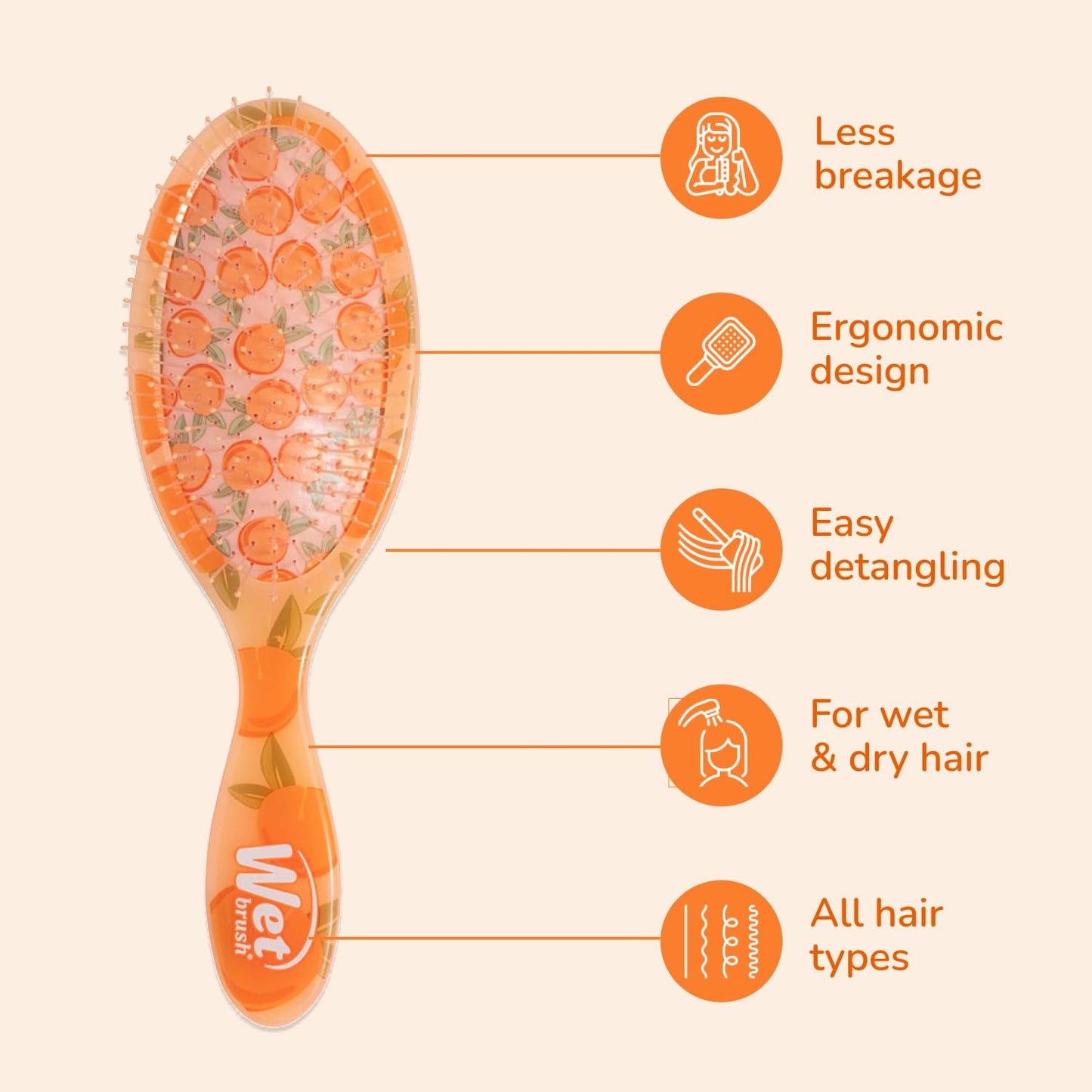 Wet Brush Original Detangler, Peach (Tutti Fruitti), Ultra-Soft IntelliFlex Bristles Glide Through Tangles, Detangling Hair Brush, All Hair Types (Wet & Dry), Women & Men, Limited Edition