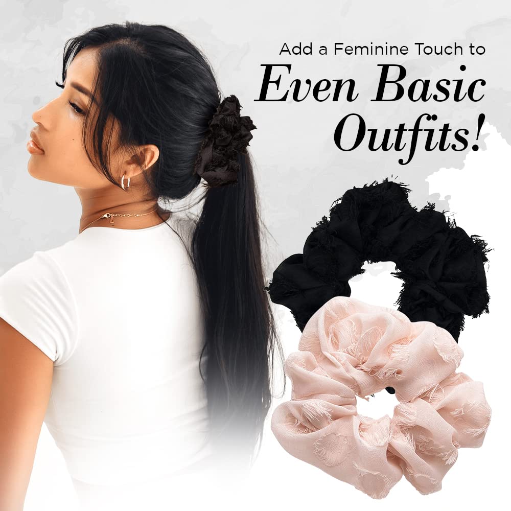 Kitsch Satin Brunch Scrunchie, Softer than Silk Scrunchies for Women, Jumbo Satin Hair Tie for Thick Thin Hair, Frayed Blush