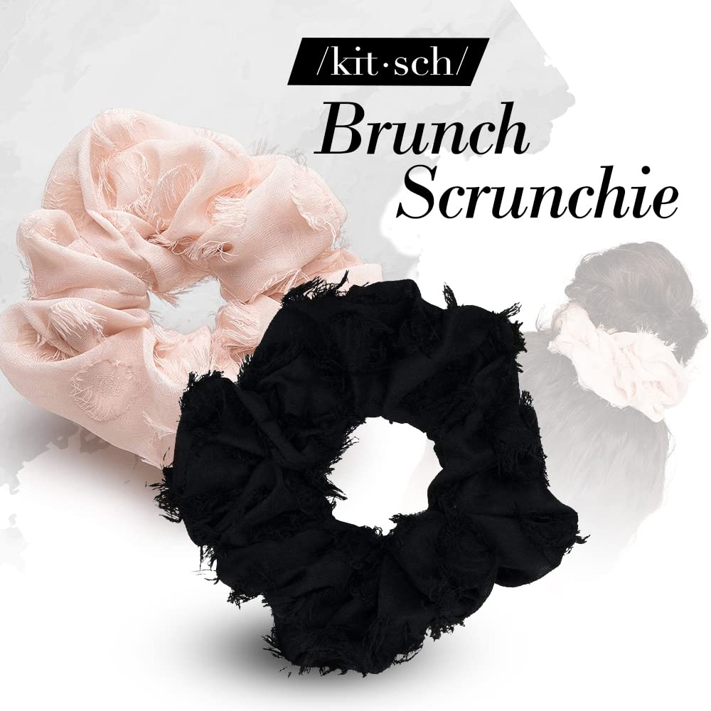 Kitsch Satin Brunch Scrunchie, Softer than Silk Scrunchies for Women, Jumbo Satin Hair Tie for Thick Thin Hair, Frayed Blush