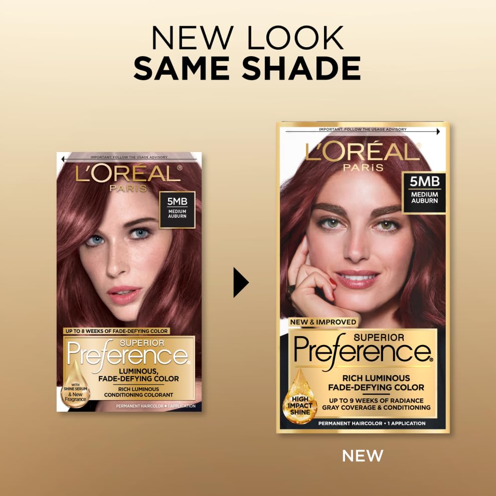 L'Oreal Paris Superior Preference Fade-Defying Color + Shine System, 5MB Medium Auburn(Packaging May Vary), Pack of 1,