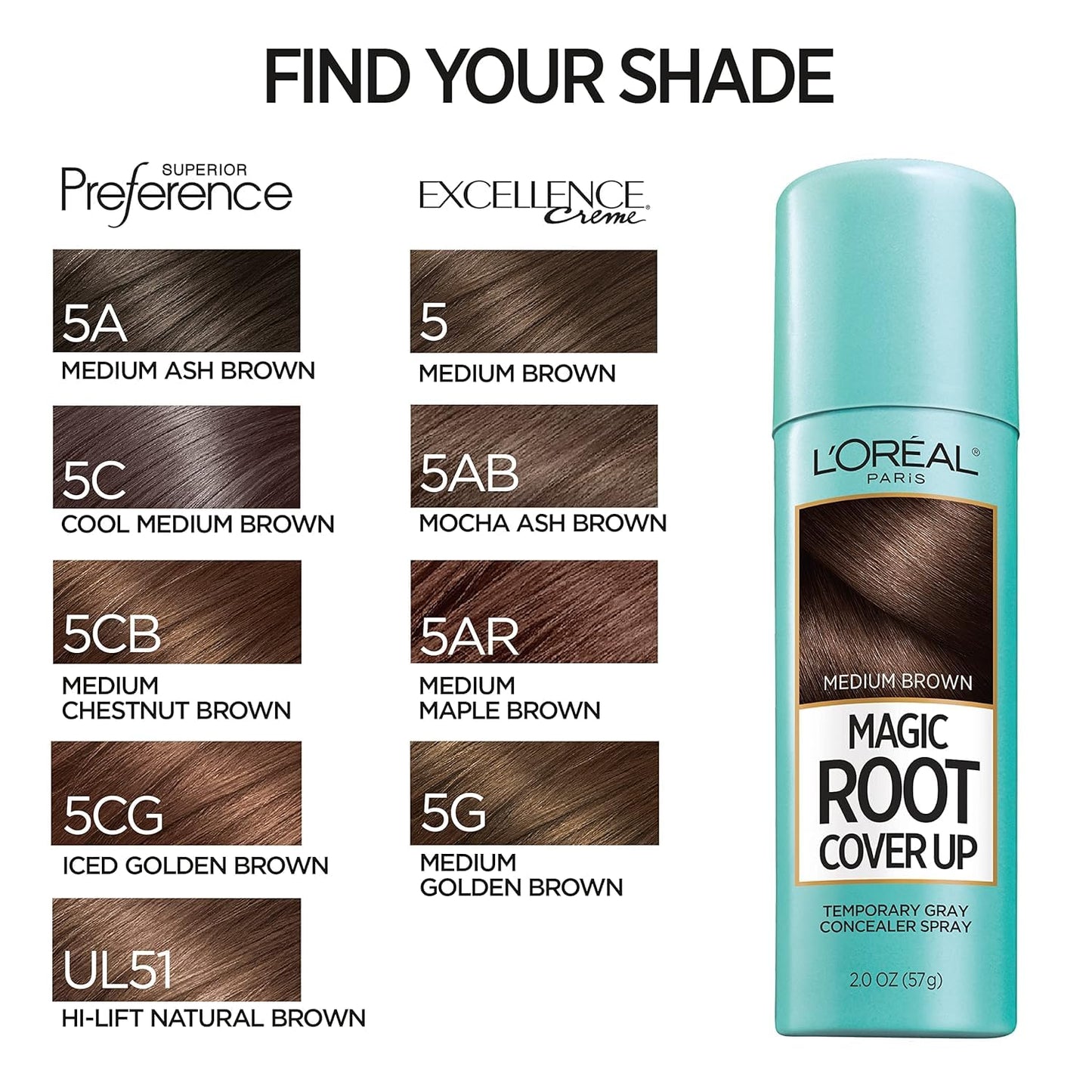 L'Oreal Paris Magic Root Cover Up Gray Concealer Spray Medium Brown 6 oz (3 pack)