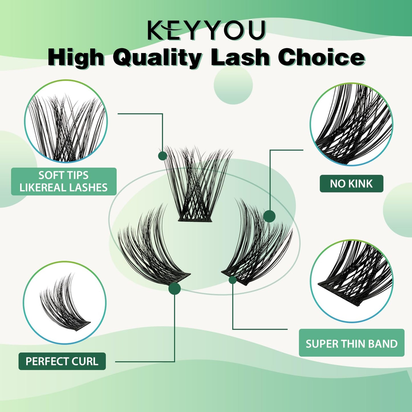 KEYYOU Volume Wispy Lash Extension 96pcs Individual Lashes D Curl 14mm Soft&Comfortable Easy DIY at Home (Y18, D-14mm)