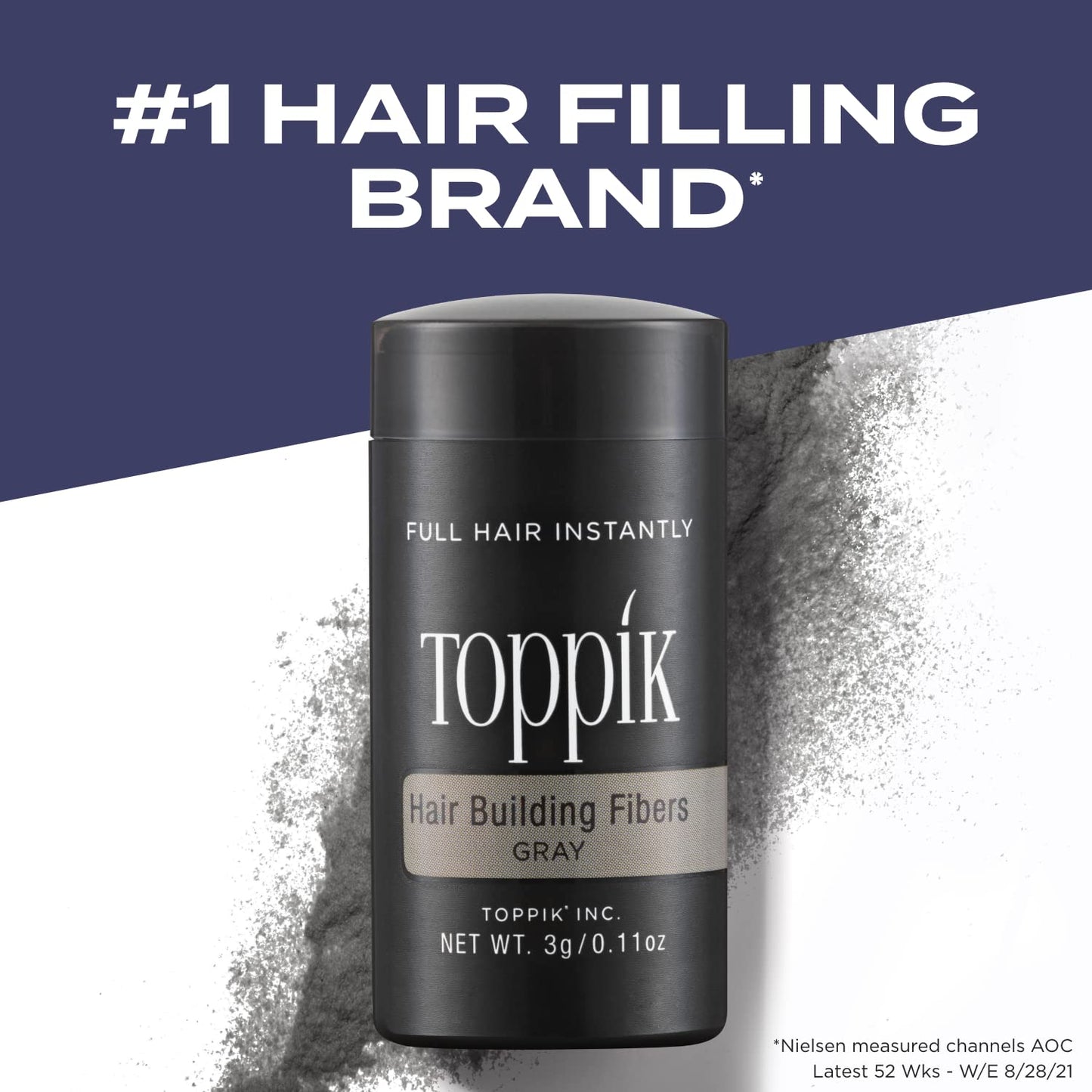 Toppik Hair Building Fibers, Gray, 0.11 oz Fill In Fine or Thinning Hair, Instantly Thicker, Fuller Looking, 9 Shades for Men & Women, Keratin Protein Formula