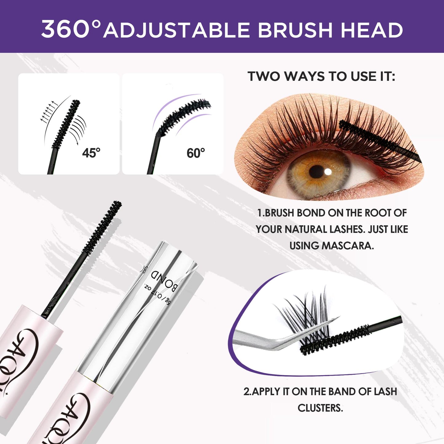 GAQQI Bond and Seal Lash Glue, Lash Cluster Glue Waterproof Eyelash Adhesive for Eyelash Clusters, Long-Lasting 72H+, Latex Free (Pack of 2)