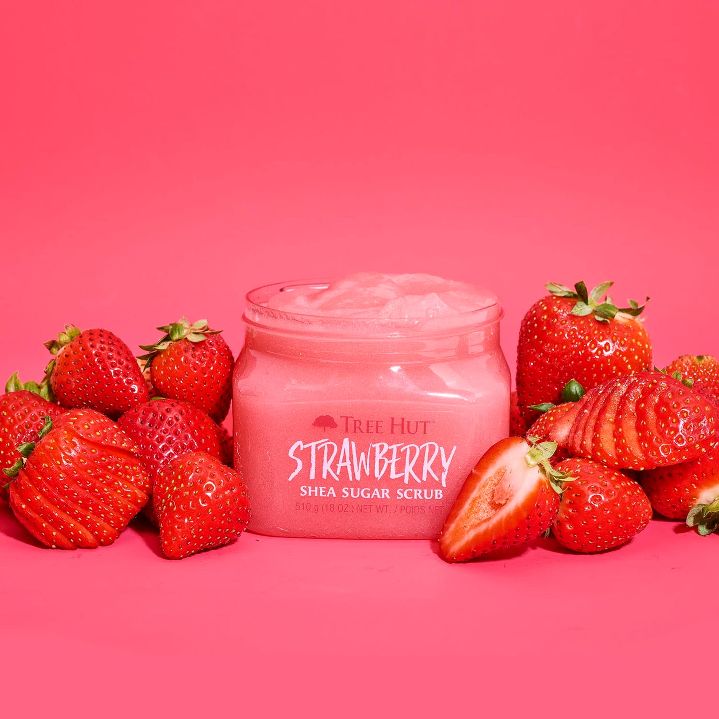 Tree Hut Strawberry Shea Sugar Scrub, Exfoliating, Hydrating & Moisturizing Body Scrub with Shea Butter & Nourishing Essential Oils, Smooth & Soften Skin, 18 oz