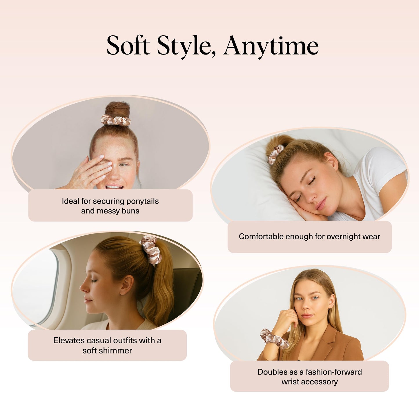 Kitsch Satin Scrunchies For Women - Softer Than Silk Scrunchies, No Crease Hair Ties, Soft Hair Accessories - Perfect For Day And Night Hairstyles - 1pc, Champagne