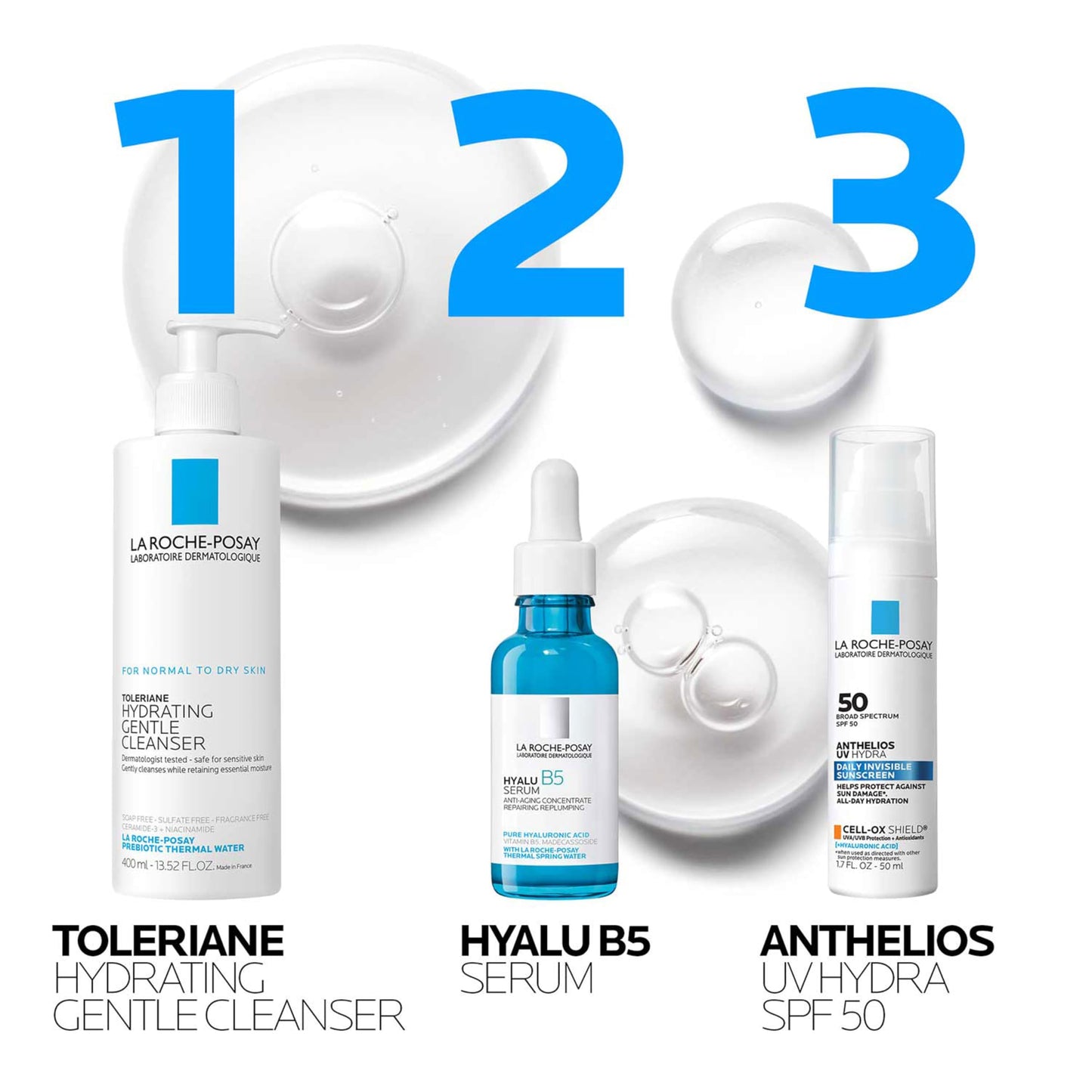 Bundle of La Roche-Posay Hyalu B5 Pure Hyaluronic Acid Serum for Face, Hydrating Serum, Plumps Skin + Anthelios UV Hydra Sunscreen SPF 50, Daily Hydrating Broad Spectrum Invisible SPF Protection