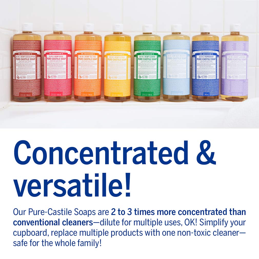 Dr. Bronner's Magic Soap - Pure-Castile Liquid Soap (Eucalyptus, 32 ounce, 2-Pack) -Regenerative Organic Certified Oils, 18-in-1 Uses: Body, Hair, Laundry, Pets & Dishes, Concentrated, Vegan, Non-GMO