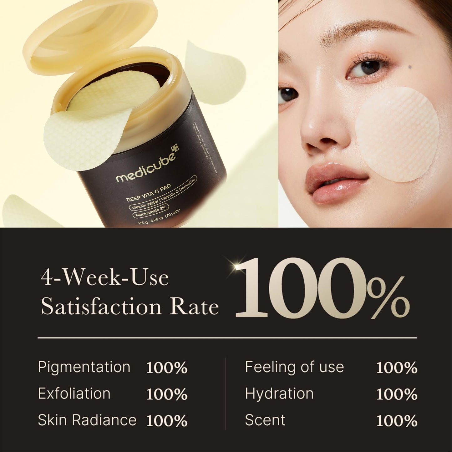 Medicube Deep Vita C Facial Toner Pads for Uneven Skin Tone, 500,000PPM of Vitamin Water & 3 Types of Vitamin, Hydrating & Resurfacing (70 sheets)