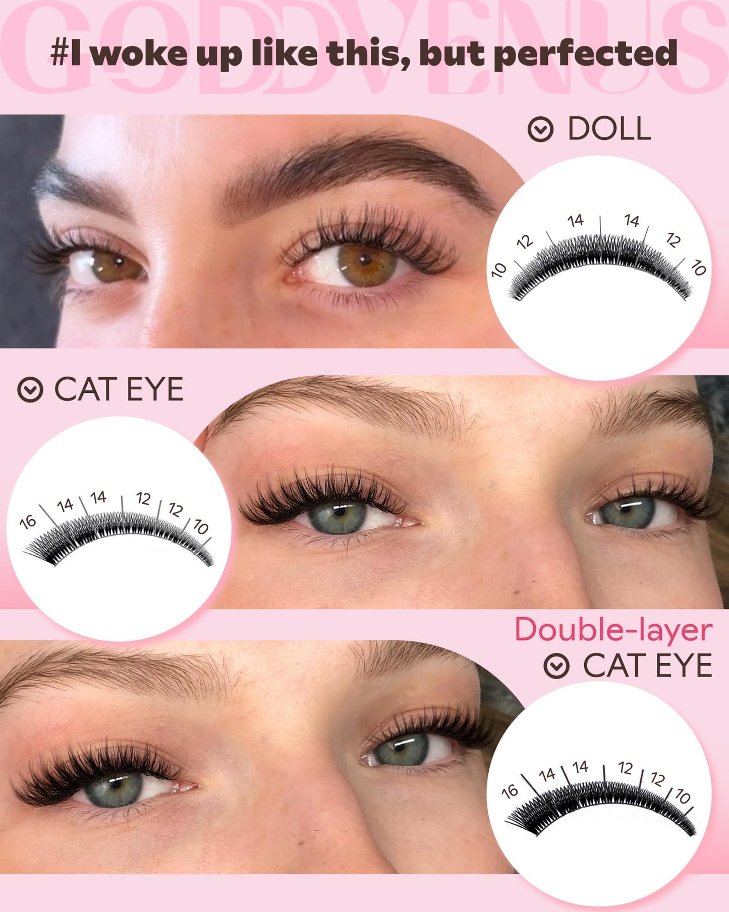 Goddvenus Lash Clusters Kit Wispy Cluster Eyelash Extensions Kit Natural DIY Lash Extension Kit 10-16mm Eyelashes Clusters 180pcs C Curl Individual Lashes Cluster Eyelash (No Tweezers)