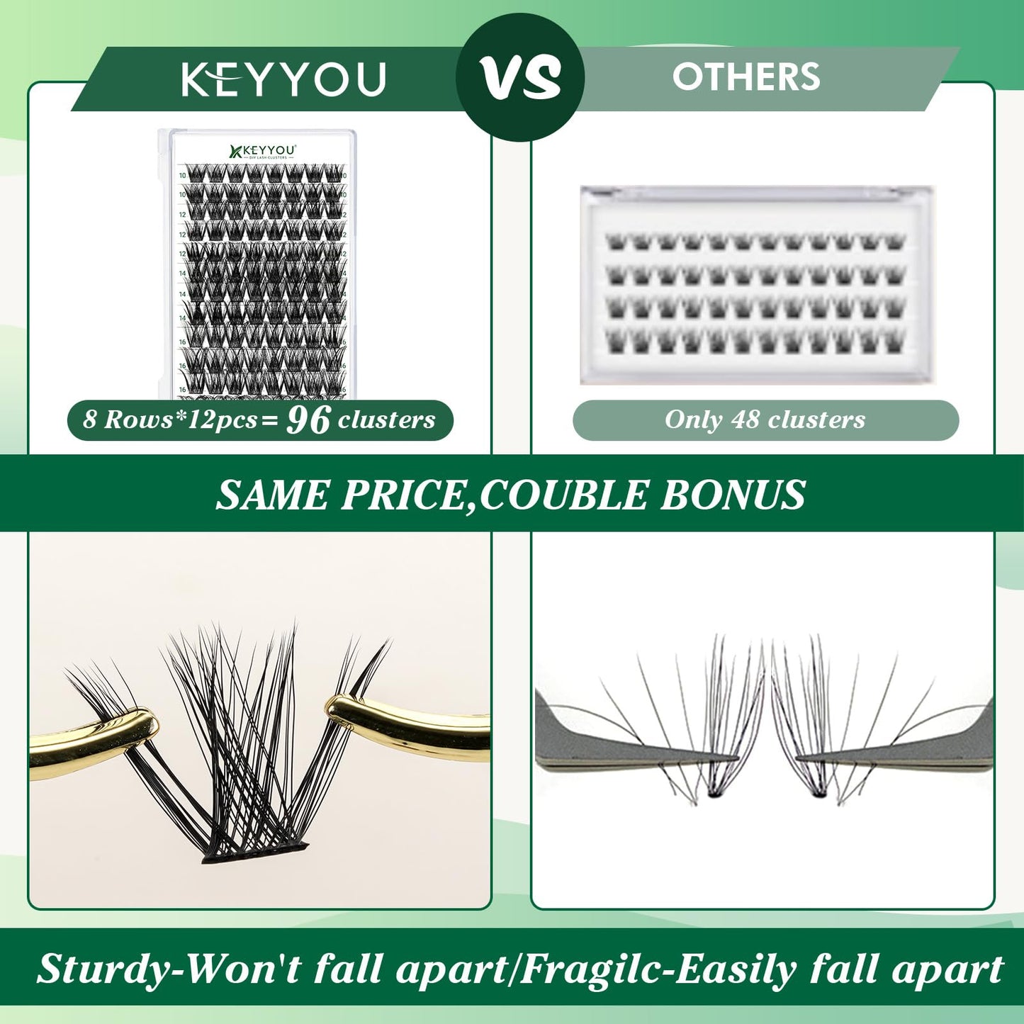 KEYYOU Volume Wispy Lash Extension 96pcs Individual Lashes D Curl 14mm Soft&Comfortable Easy DIY at Home (Y18, D-14mm)