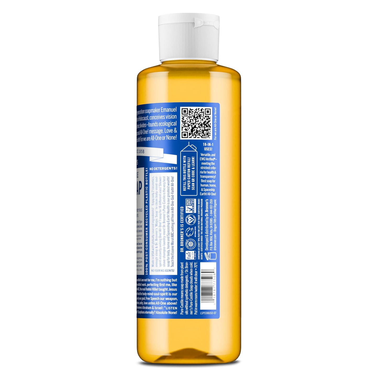 Dr. Bronner's Pure-Castile Magic Liquid Soap (Peppermint, 8 Ounce)- Made with Organic Oils, 18-in1 Uses: Face, Hair, Hand & Body Soap, Laundry, Pets- Concentrated, Vegan, Non-GMO