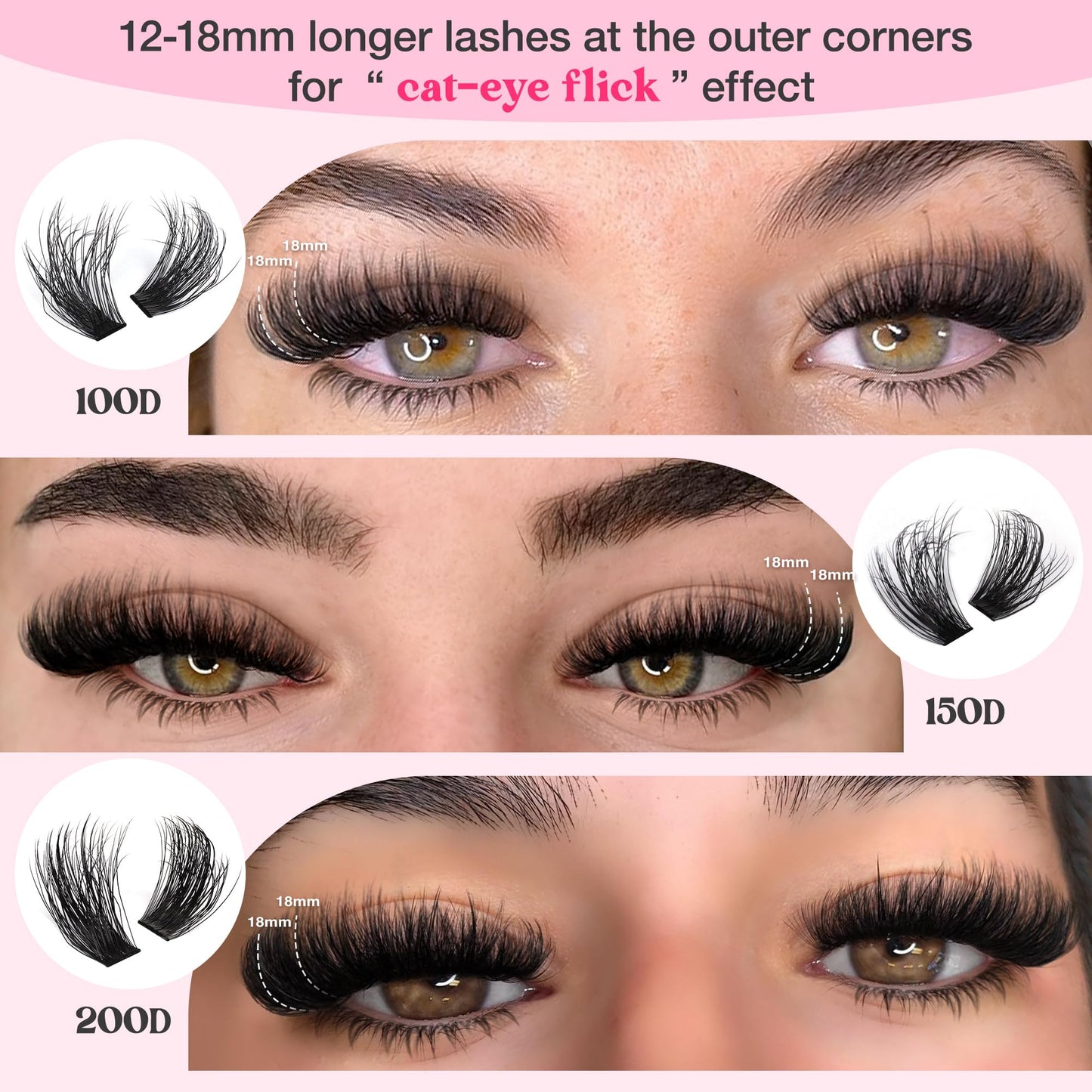 Fluffy Lash Clusters Kit Volume Cluster Eyelash Extensions Kit D Curl Waterproof Eyelash Clusters 240pcs Individual Lashes Full Faux Mink Cluster Lashes and 60pcs Bottom Lashes for DIY Lash Extension