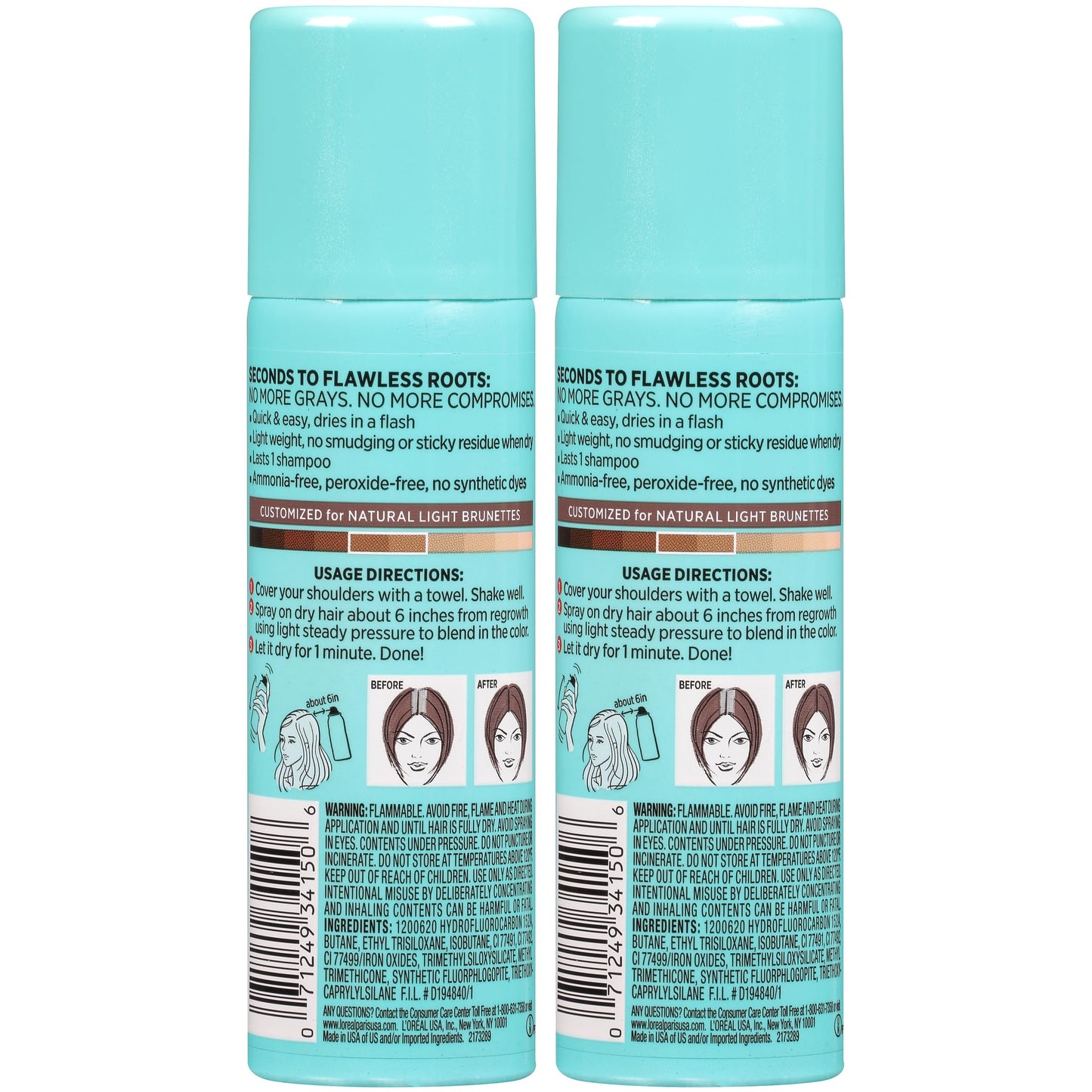 L'Oreal Paris Hair Color Root Cover Up Temporary Gray Concealer Spray Light Brown (Pack of 2) (Packaging May Vary)