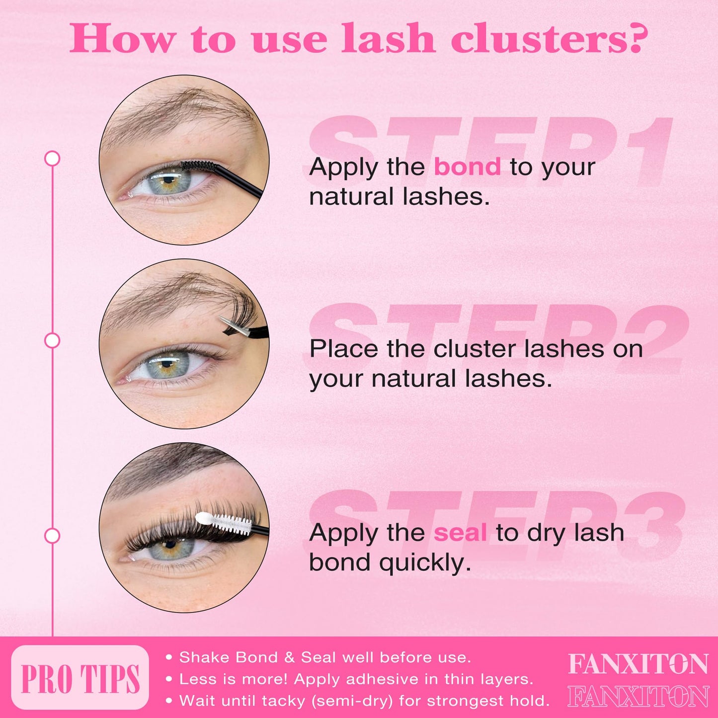 FANXITON Lash Clusters with Lash Bond and Seal Sweatproof, 10-18 mm D Volume Lash Extension Kit 280 pcs Individual Lashes Lash Clusters Kit and Tweezers Thick DIY Eyelash Extension Kit
