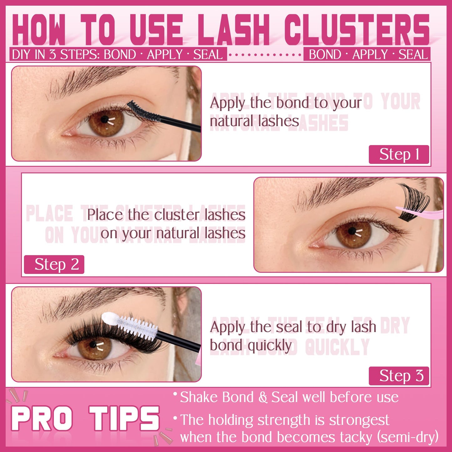 FANXITON Cluster Lashes 50D Lash Clusters D Natural Eyelashes Extensions 14-16mm Mix Individual Lashes Thin Band Lash Bond and Seal Tweezers Eyelashes Cluster for DIY Lash Extension
