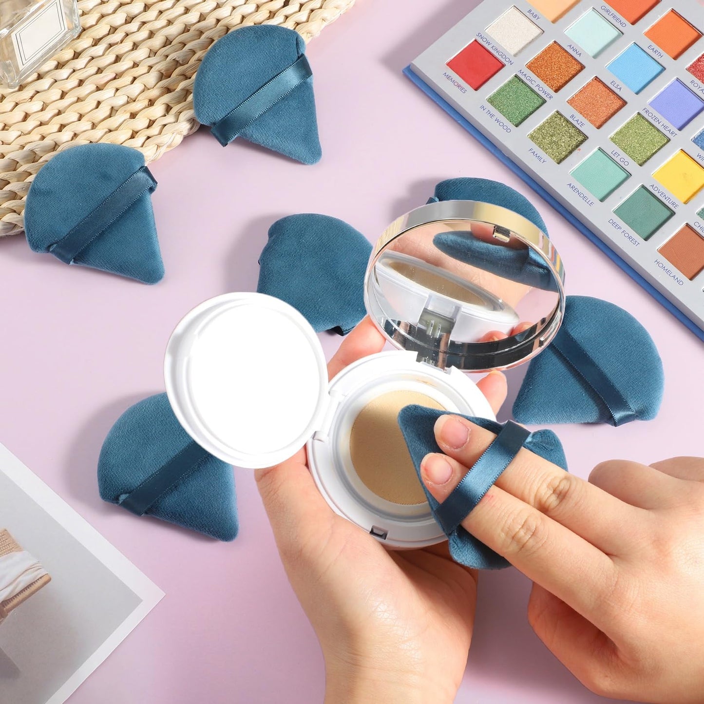 Pimoys 6 Pieces Powder Puff Face Soft Triangle Makeup Puff for Loose Powder Body Powder, Cosmetic Foundation Sponge Velour Setting Powder Puff(Peacock Blue)