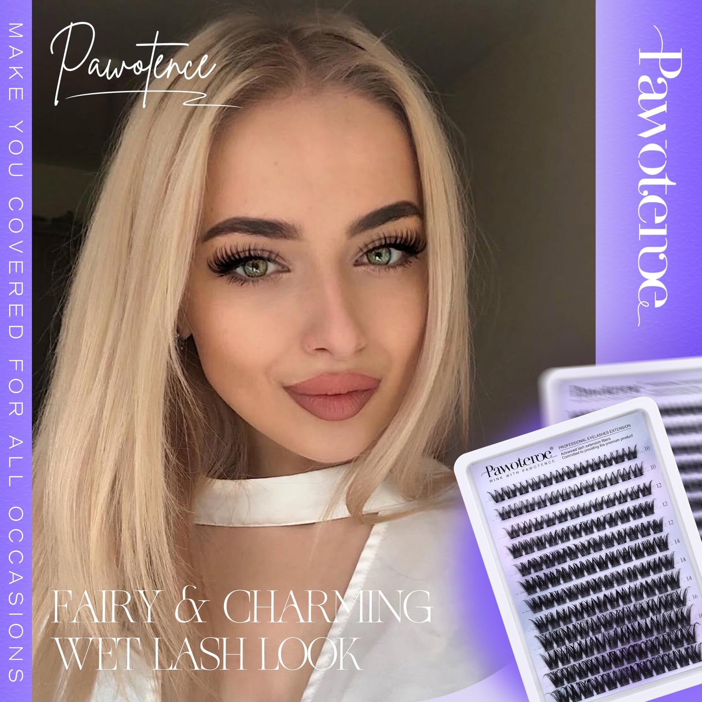 Pawotence Lashes Clusters Wispy Cluster Eyelash Extensions 144pcs Individual Lashes Wet Look 10-18mm Lash Extension DIY False Eyelashes Soft Comfortable Eyelash Clusters