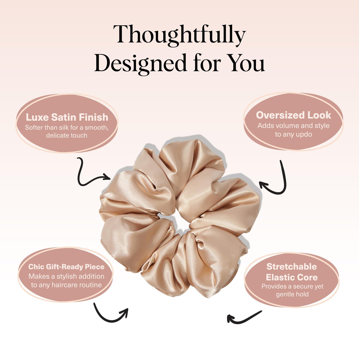 Kitsch Satin Scrunchies For Women - Softer Than Silk Scrunchies, No Crease Hair Ties, Soft Hair Accessories - Perfect For Day And Night Hairstyles - 1pc, Champagne