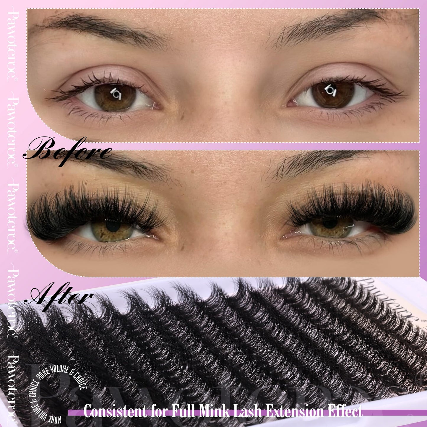 Pawotence Lash Extension Kit DIY Individual Lash Clusters Kit Full 50D with Lash Bond and Seal and Lash Applicator, 9-16mm Clusters Eyelash Extension Kit at Home (Full 50D, 9-16mm, Kit)