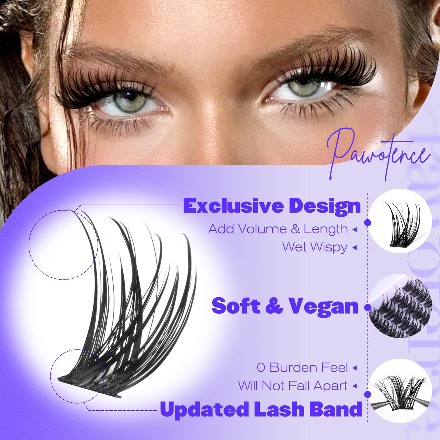 Pawotence Lashes Clusters Wispy Cluster Eyelash Extensions 144pcs Individual Lashes Wet Look 10-18mm Lash Extension DIY False Eyelashes Soft Comfortable Eyelash Clusters