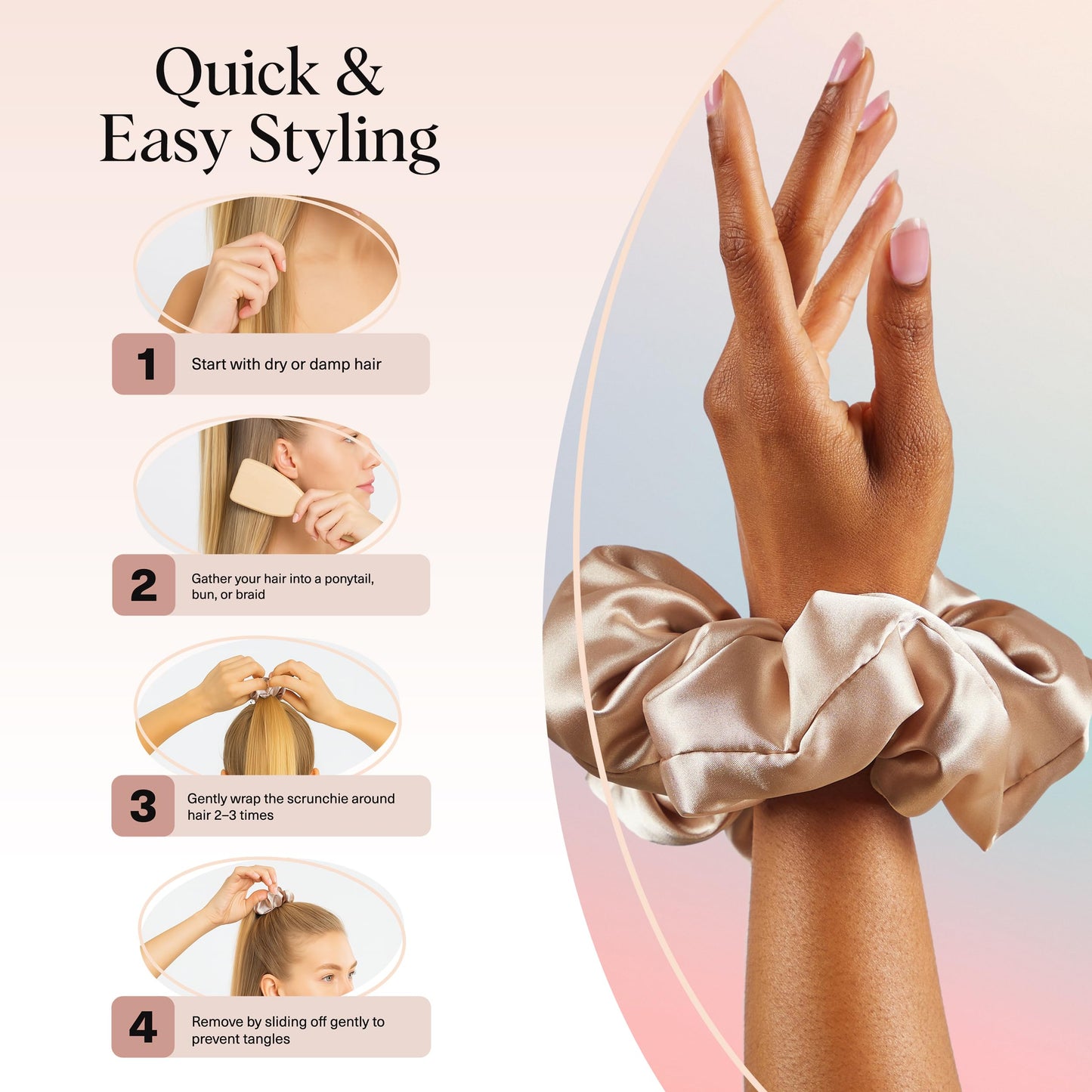 Kitsch Satin Scrunchies For Women - Softer Than Silk Scrunchies, No Crease Hair Ties, Soft Hair Accessories - Perfect For Day And Night Hairstyles - 1pc, Champagne