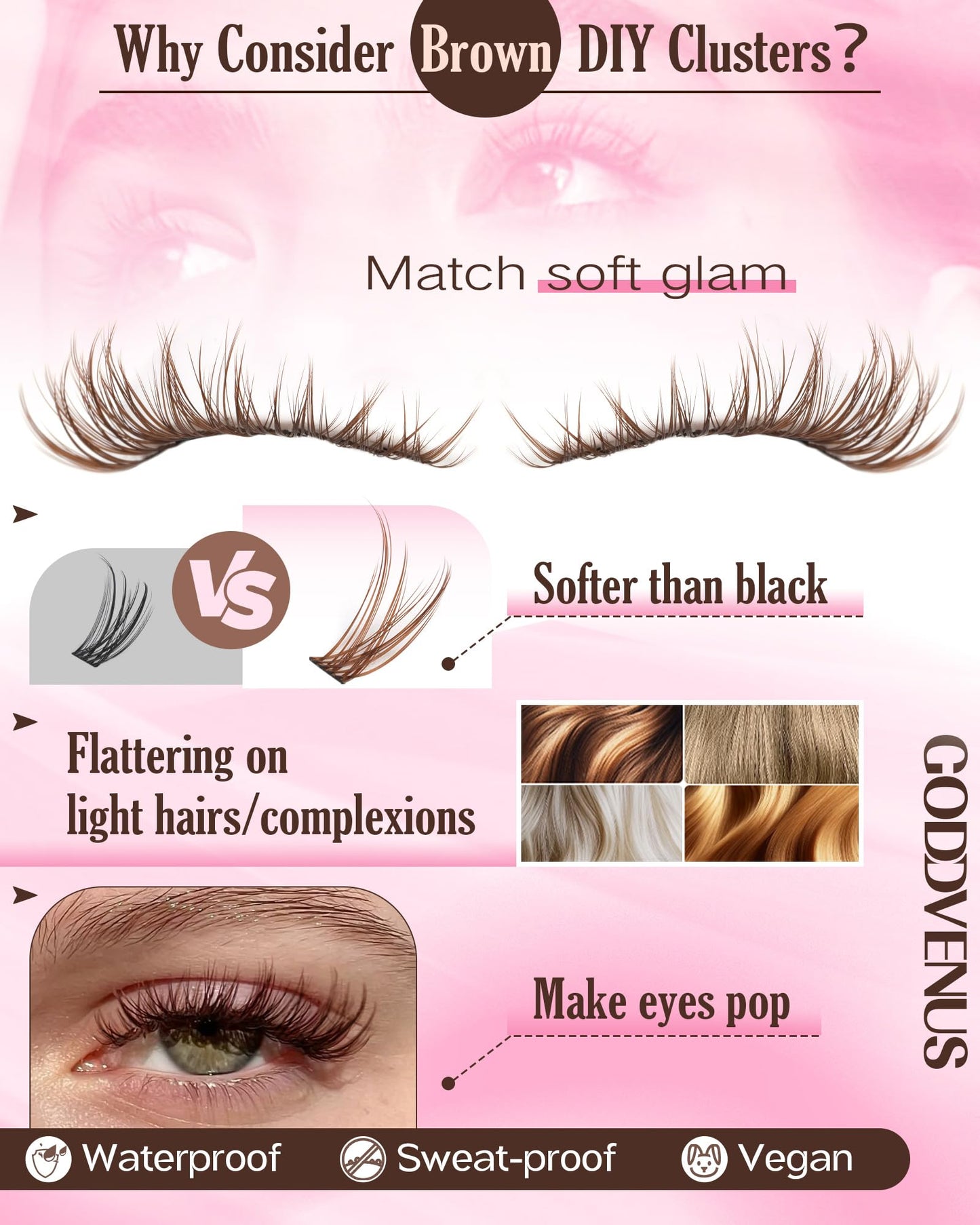 Brown Lash Clusters Kit Natural Look For Soft Glam 300Pcs Wispy Lashes Cluster Eyelash Cluster Extensions Kit C Curve Individual Lashes Extensions Kit For DIY Waterproof & Long - Lasting (10-16mm)