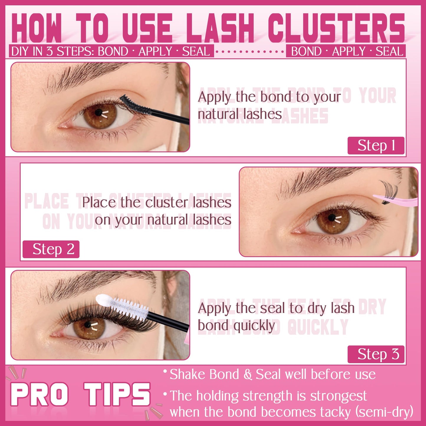 Cluster Lashes 240 pcs Wispy Lash Clusters D Natural Eyelashes Extensions 14-16mm Mix 30D+40D Individual Lashes Thin Band Lash Bond and Seal Tweezers for DIY Lash Extension Beginners